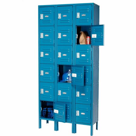 Global Industrial Six Tier Locker, 12x12x12, 18 Door, Unassembled, Blue 652055BL